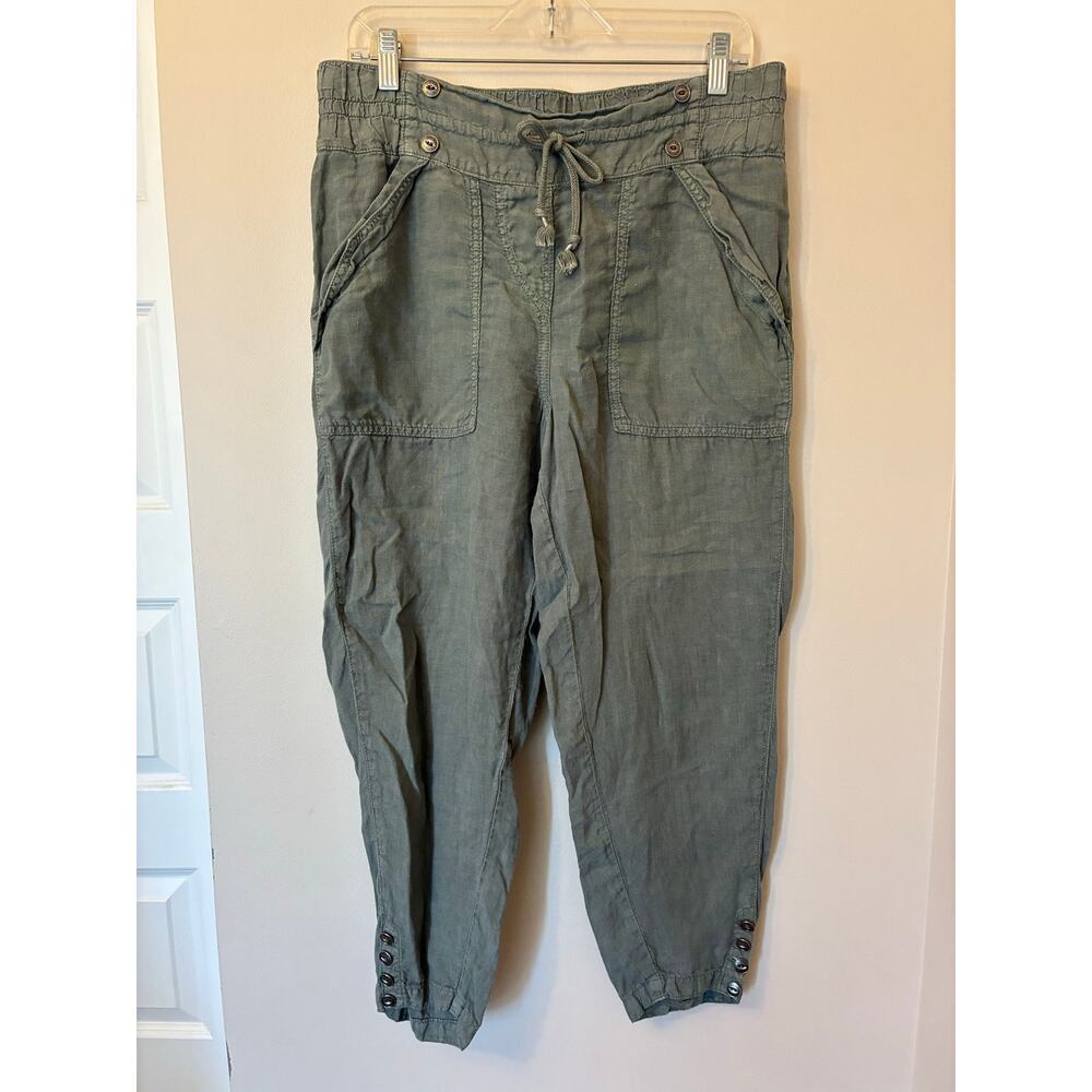 Wrap London 100% Linen Cropped Pants Gray Green Size 10